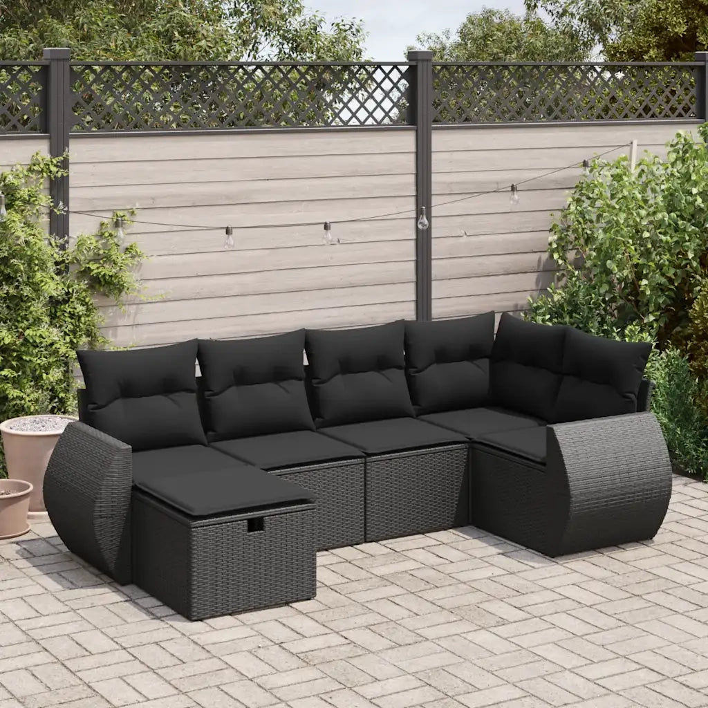 vidaXL Set Divano da Giardino 6 pz con Cuscini Nero in Polyrattan