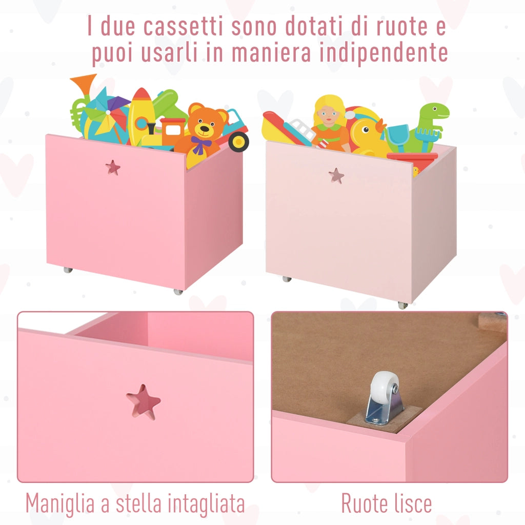 LIBRERIA SCAFFALE PORTAGIOCHI PER CAMERETTA BIMBI CON 2 CASSETTI ESTRAIBILI