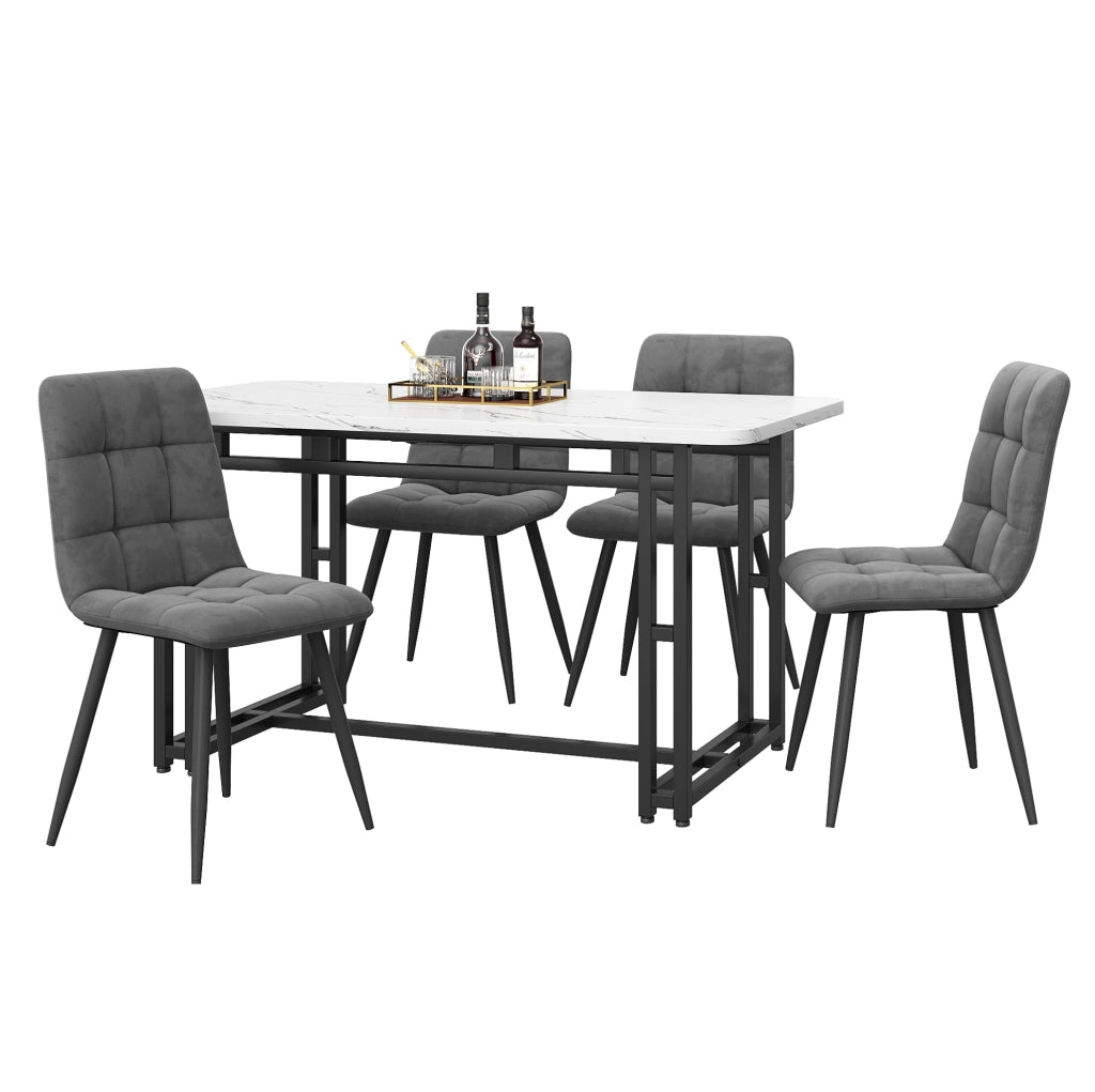 Set tavolo da pranzo moderno con 4 sedie in velluto grigio