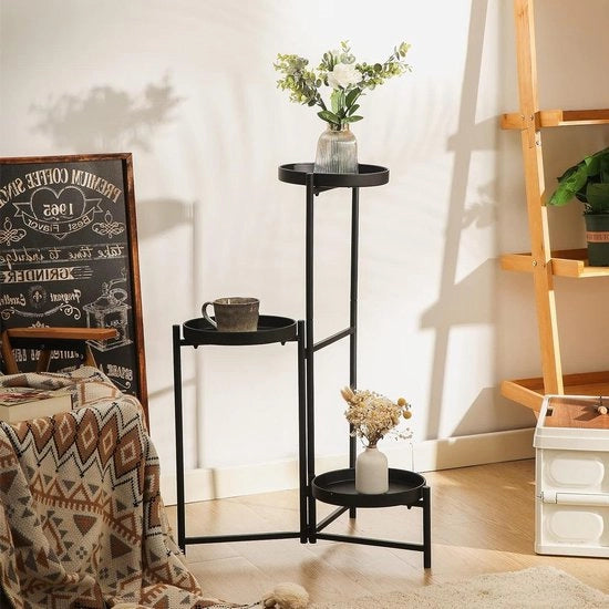 Stand per piante in metallo a 3 piani - scala ornamentale per fiori - moderna e robusta - ripiegabile - camera da letto, ingresso, balcone - nero