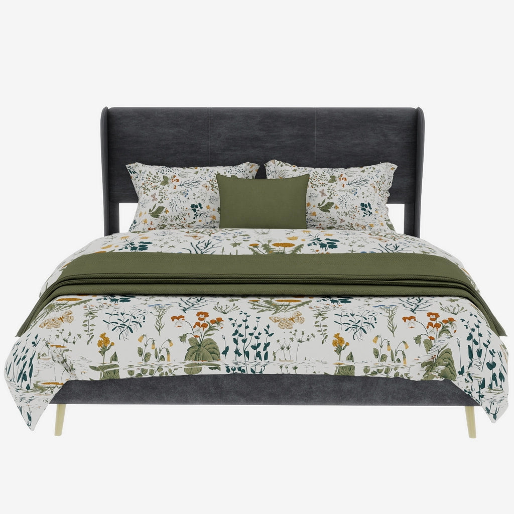 Letto Matrimoniale 140 x 200 cm con Testiera Imbottita; Tessuto e Metallo; Grigio