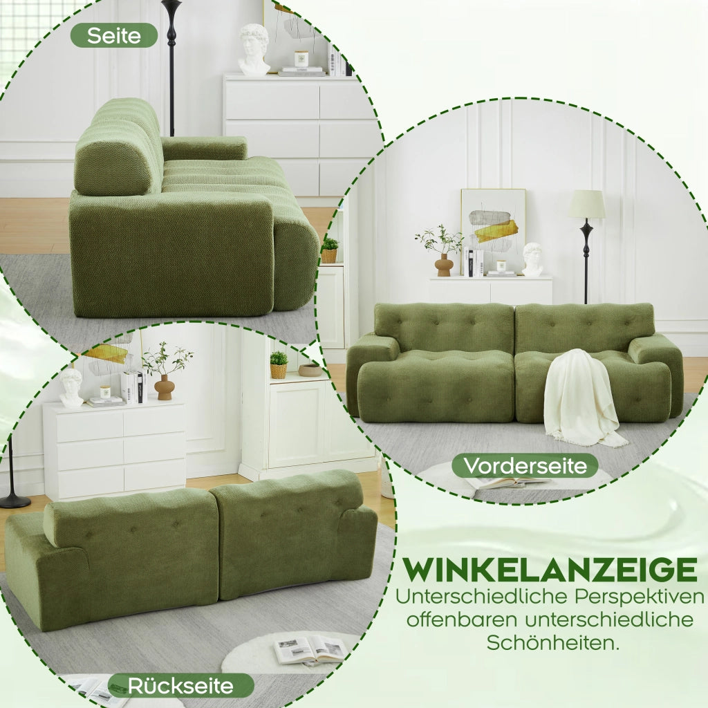 Divano a due posti modulare in ciniglia con braccioli ampi design ergonomico senza montaggio verde 224 × 104 × 66 cm