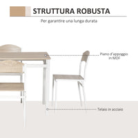 Set da Pranzo Tavolo e 4 Sedie in Metallo e MDF Bianco e Legno