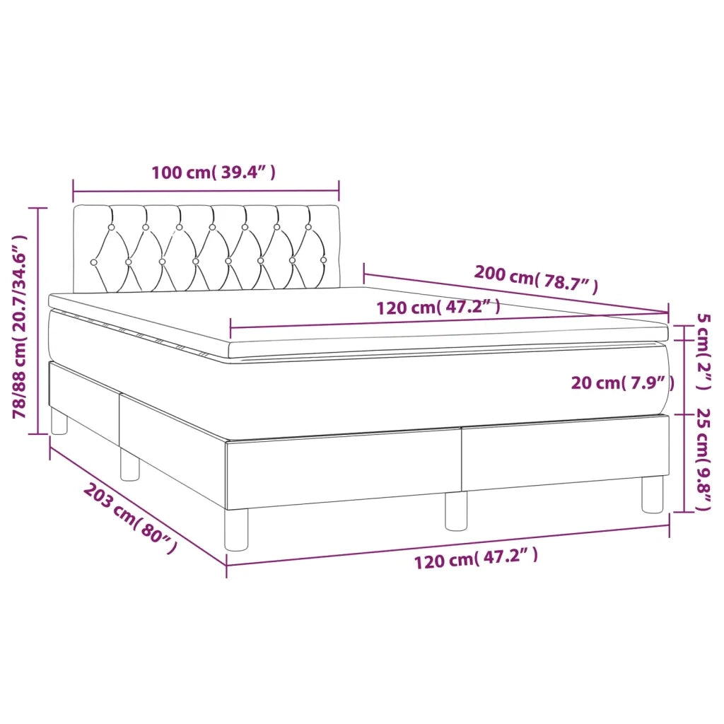 Letto a Molle con Materasso e LED Tortora 120x200cm in Tessuto cod mxl 57728