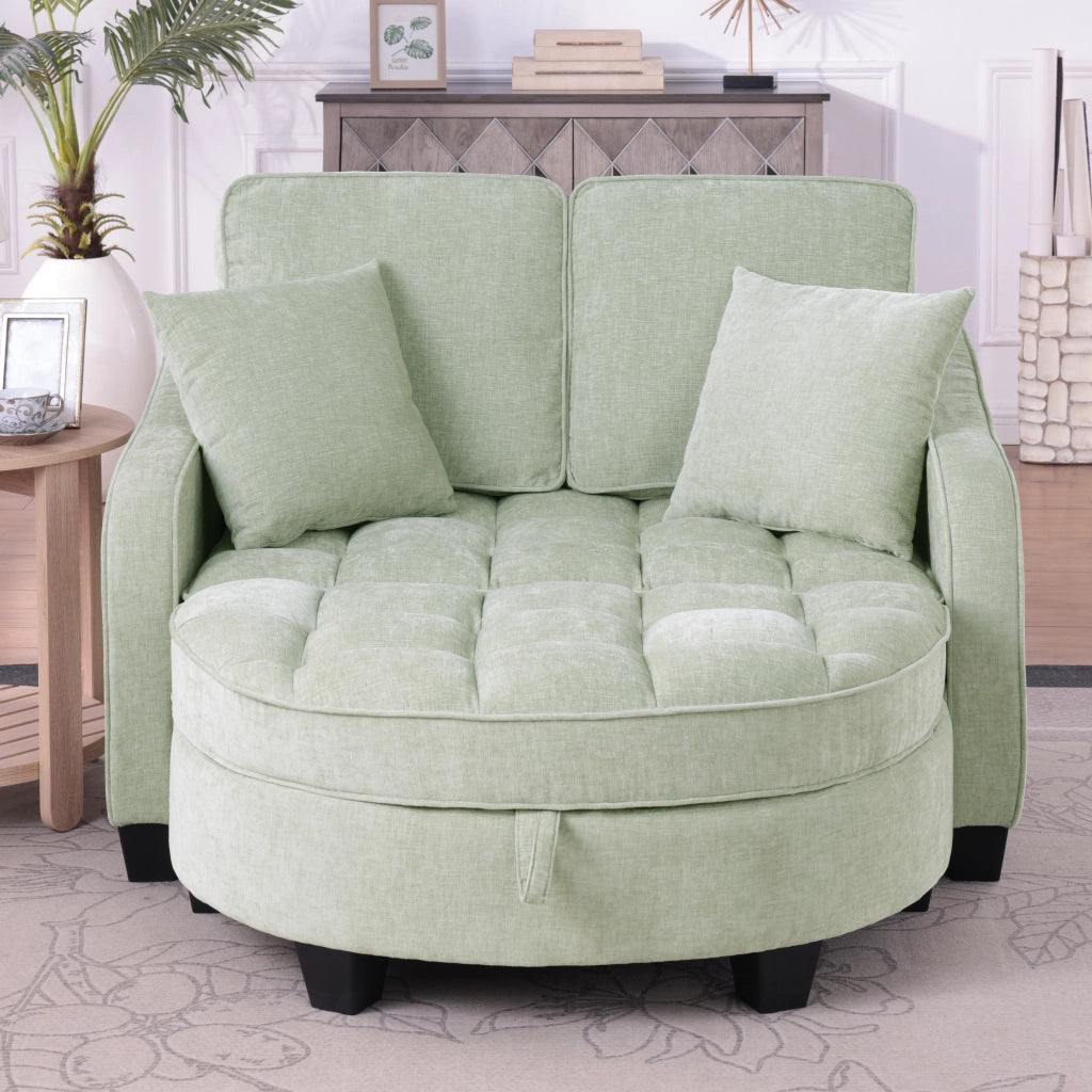 Divano letto convertibile con pouf contenitore; tessuto traspirante; eucalipto ciano 132 Ã— 129 Ã— 93 cm
