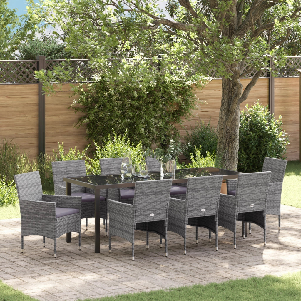 Set da Pranzo da Giardino 9 Pezzi Grigio Polirattan