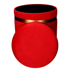 Set 2 Pouf Contenitore Ø35 cm e Ø39 cm in Tessuto Velluto Rosso