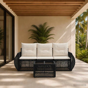 Set Divano da Giardino 4 pz Nero e Bianco Crema polyrattan 3435337