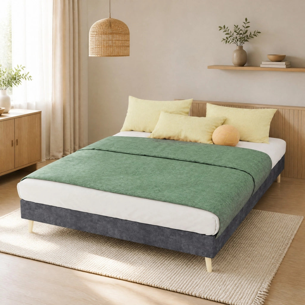 LETTO Piattaforma 140x200 cm Grigio in Tessuto e Metallo
