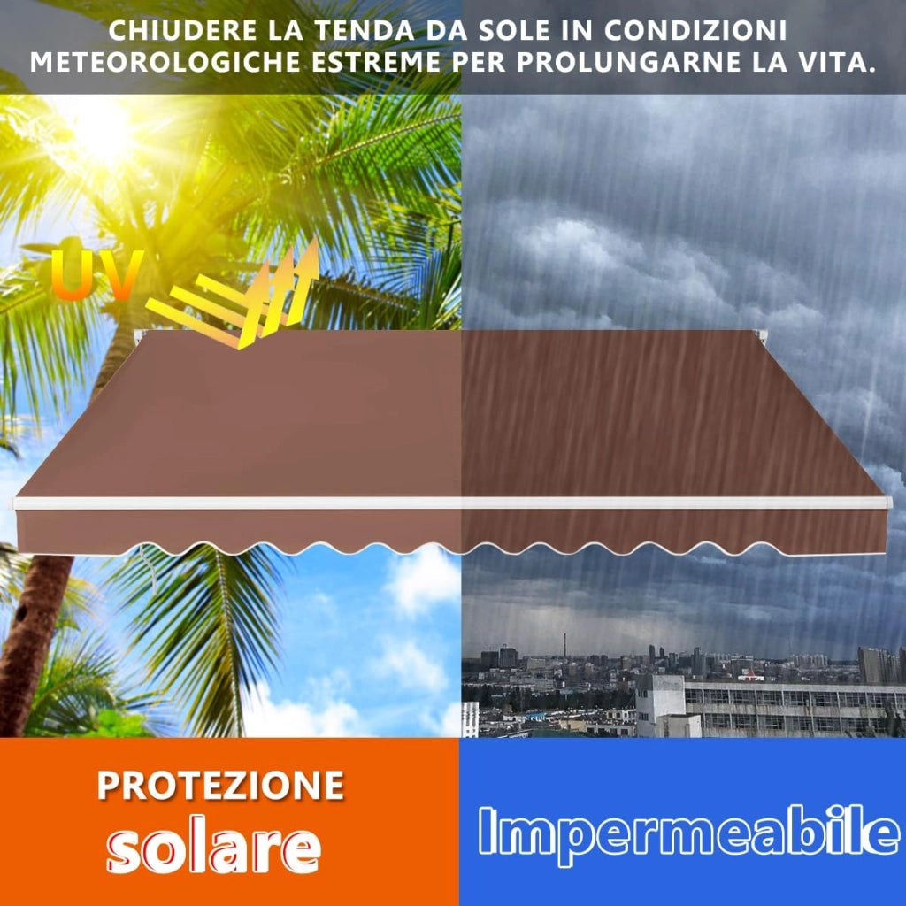 Tenda da Sole per Esterno, Tenda da Sole a Bracci Estensibili con Telaio in Alluminio, Tettuccio Resistente al Sole e Impermeabile e Manovella (4 x 2,5 M, Marrone)