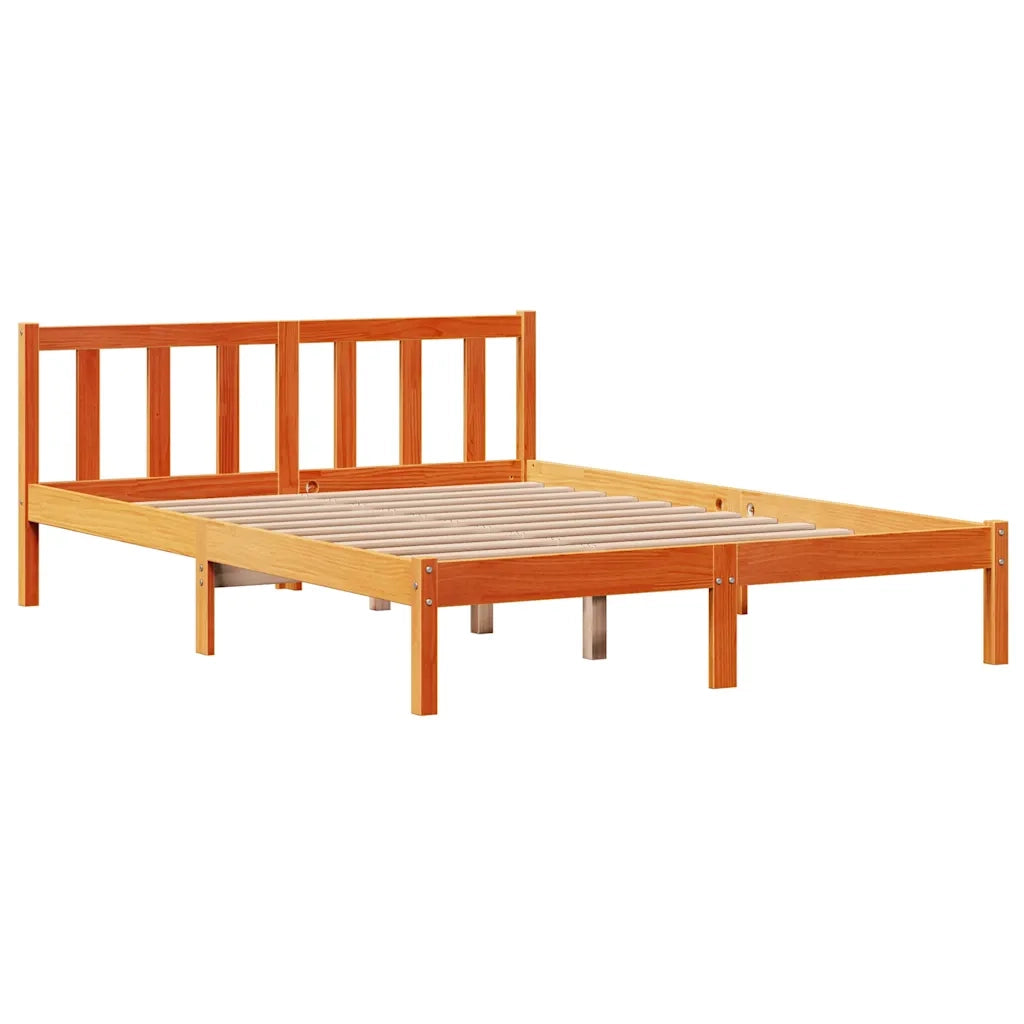 Giroletto con Testiera-Struttura Letto con testiera Marrone Cera 135x190 cm Massello Pino 793042