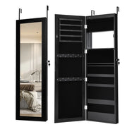 Mobiletto portagioie da parete con specchio 37 x 9 x 119 cm con illuminazione a LED e moderna serratura a chiave in MDF nero 20_0010340