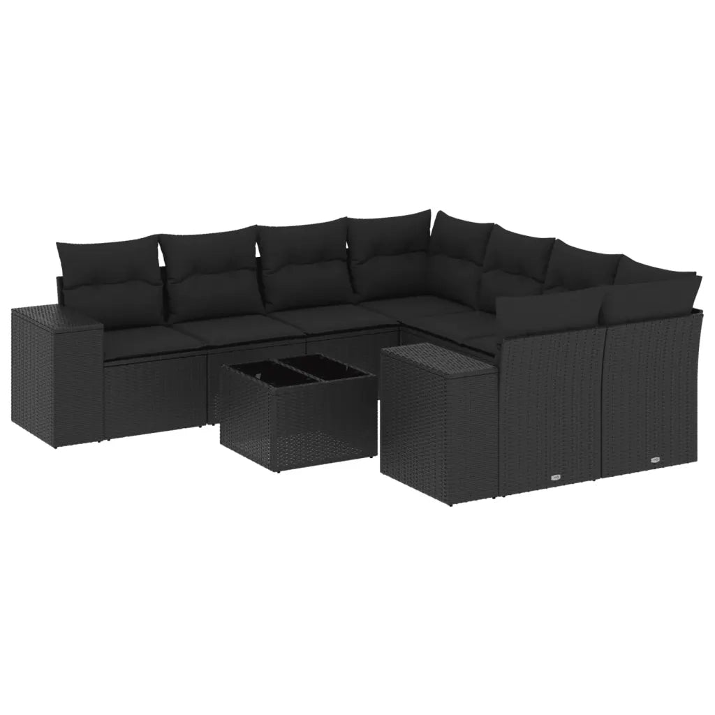 Set Divani da Giardino 9 pz con Cuscini Nero in Polyrattan 3222354
