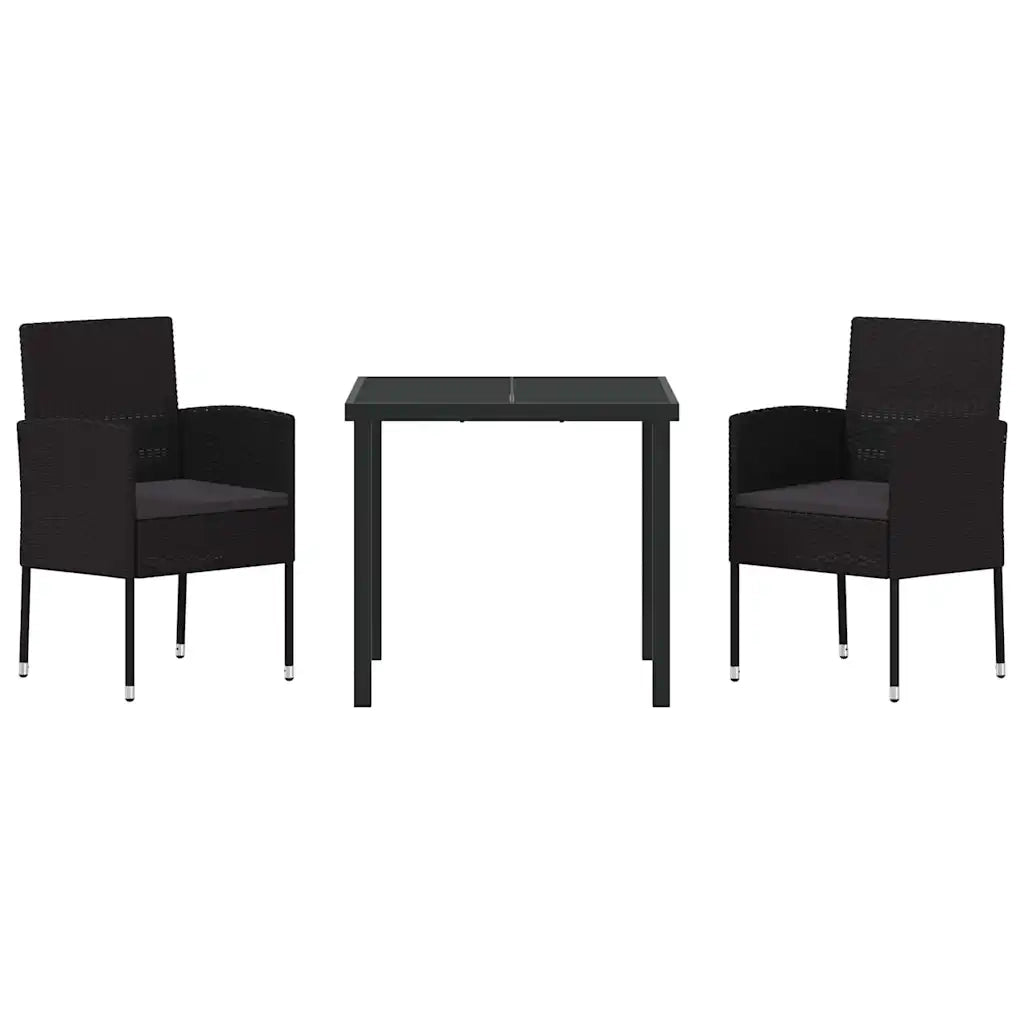 Set da Pranzo per Giardino con cuscino 3 pcs Nero polyrattan 3380064
