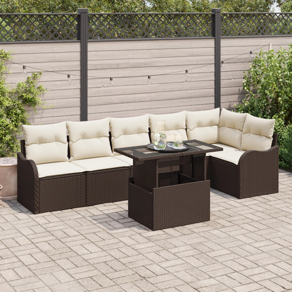 Set di divani da giardino 7 Pezzi  con cuscini Marrone Polyrattan