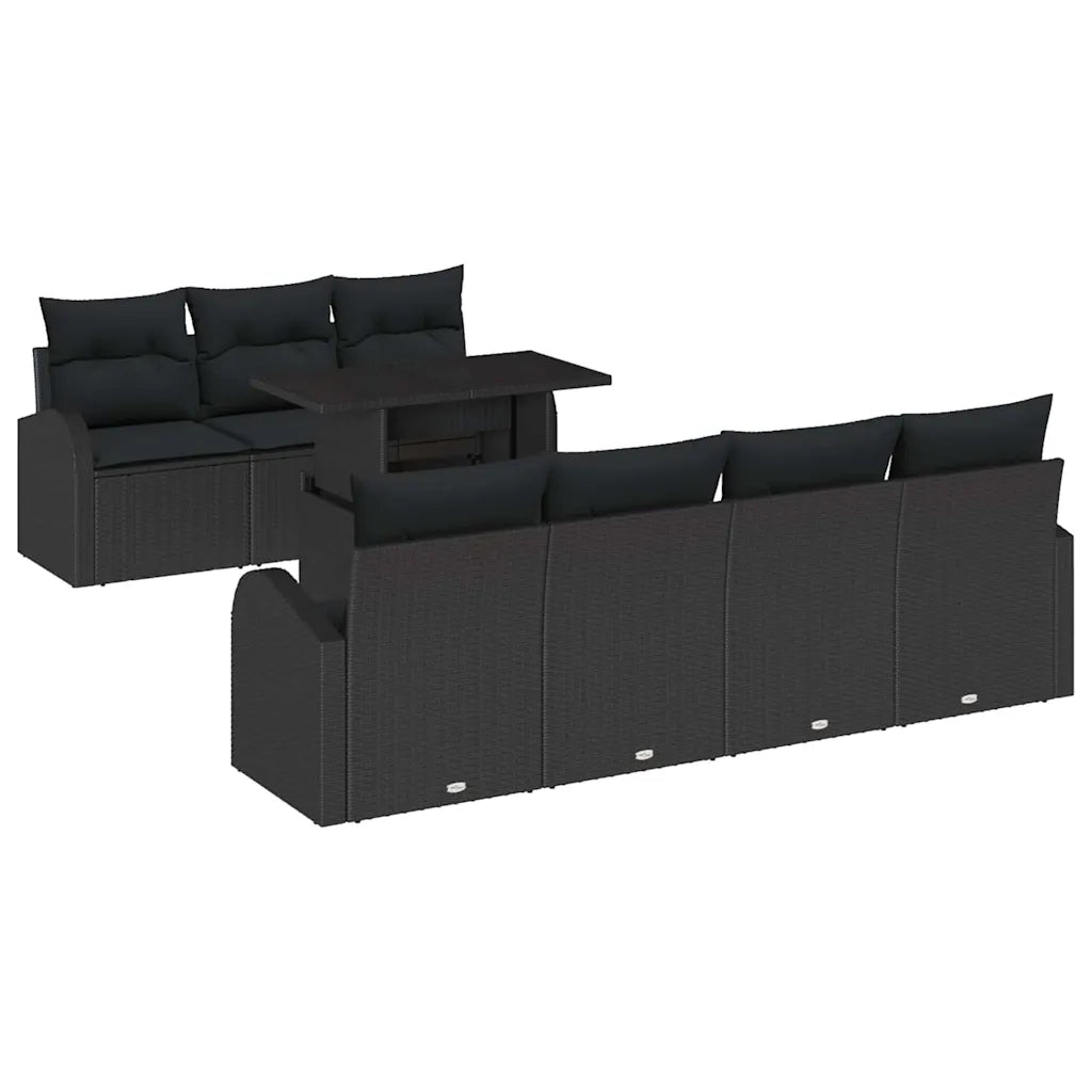 Set Divano da Giardino con cuscino 8 pcs Nero Poly Rattan 3348589