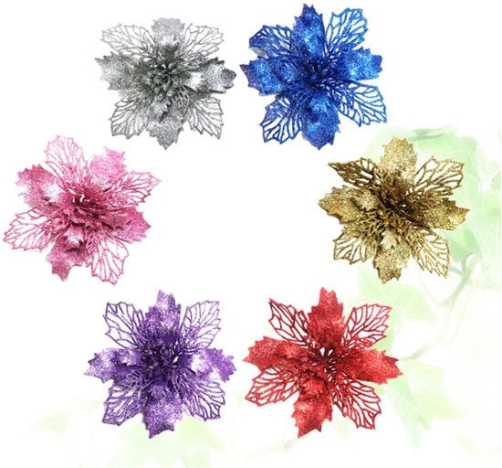 Decorazioni di Natale per albero finte fiori decorazioni in argento 60 pezzi per feste
