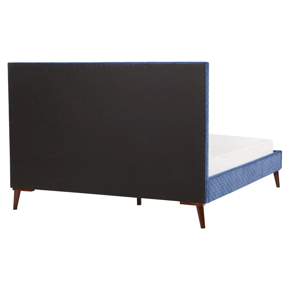 Letto imbottito in velluto blu 180 x 200 con struttura imbottita a nido d'ape trapuntato stile classico