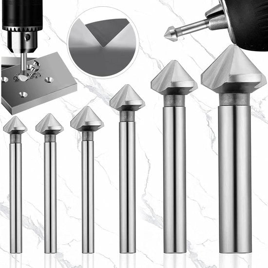 Set di punzoni a 90° Hss per lavorazione metallo e legno - senza uscita - punzoni zincati - 6 pezzi (63/83/104/124/165/205mm)