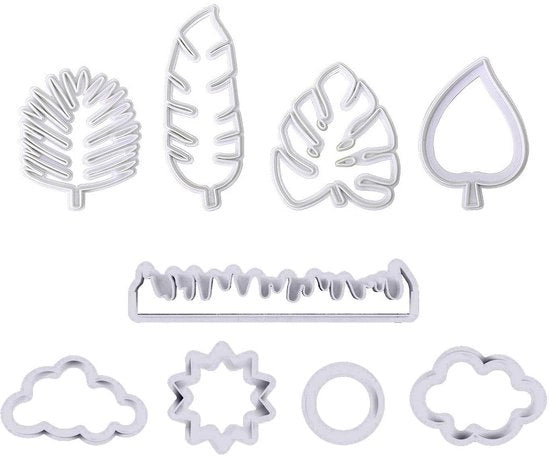 Set di Uscite a forma di Foglie Tropicali/Nuvole - 4/5 pezzi - Plastica - Sostenibile - Progetti Creativi - Dimensioni 71x60mm/23x131mm - Uscite a forma di Biscotti