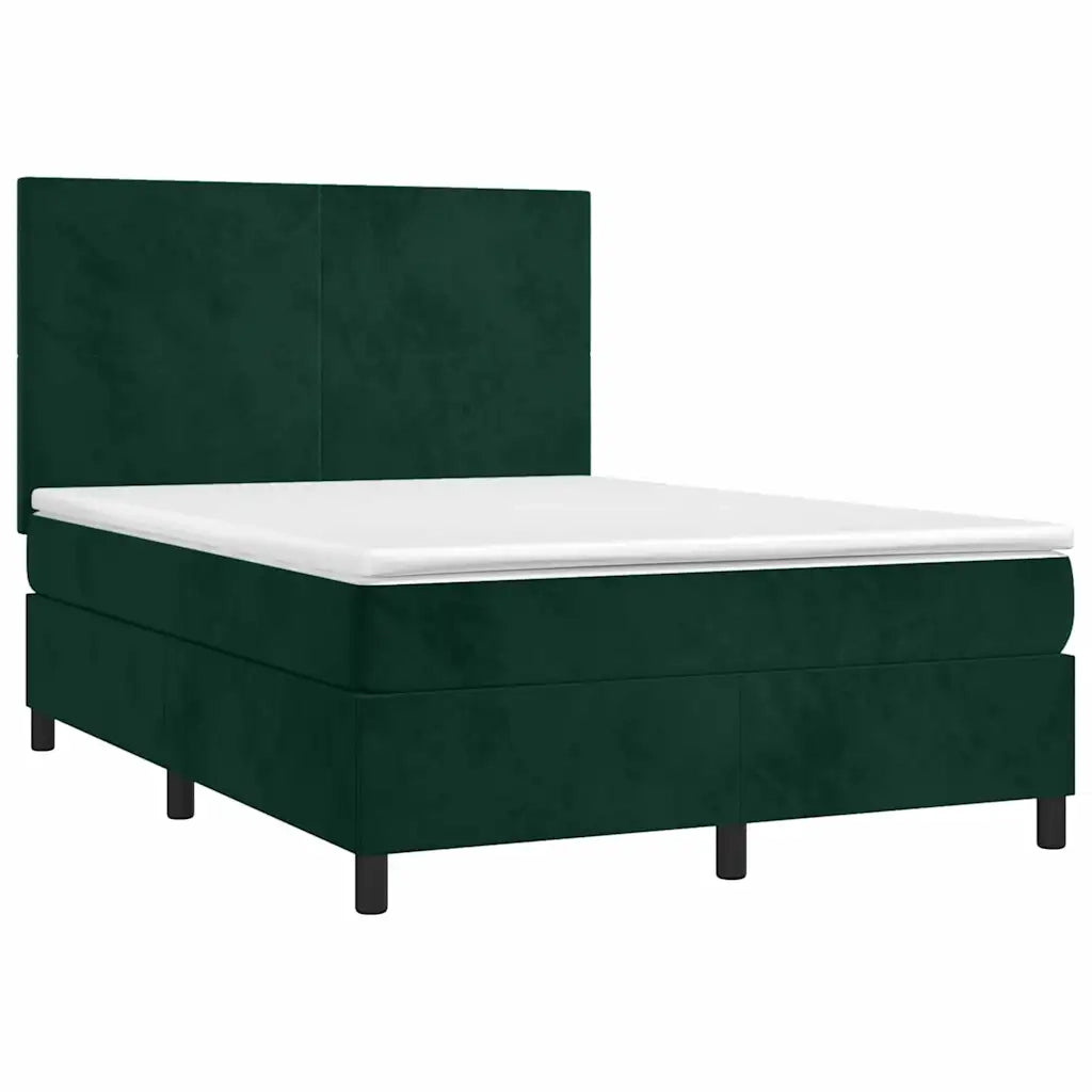 Letto a Molle con Materasso e LED Verde Scuro 140x190cm Velluto 3136002