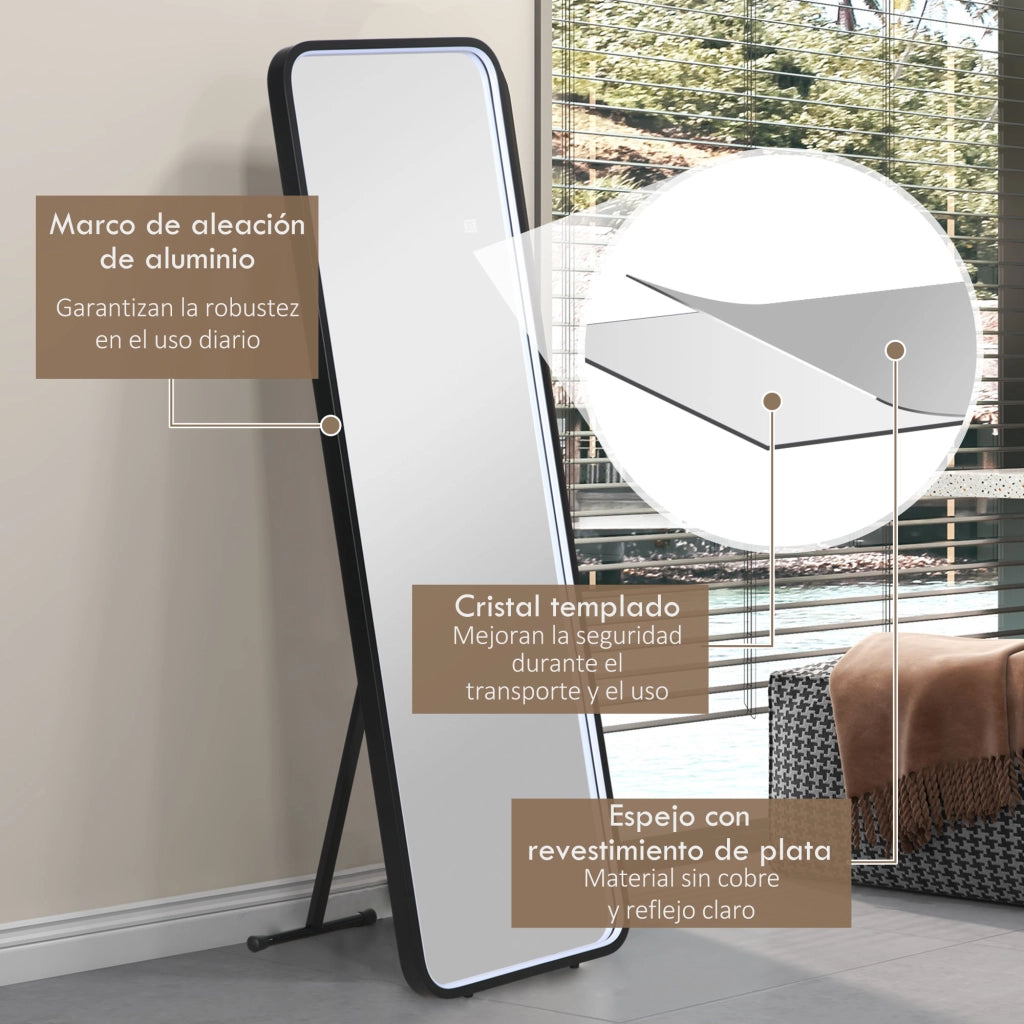 Specchio a Pieno Corpo LED ¨C zephmum ¨C Grigio 151.5x50 cm
