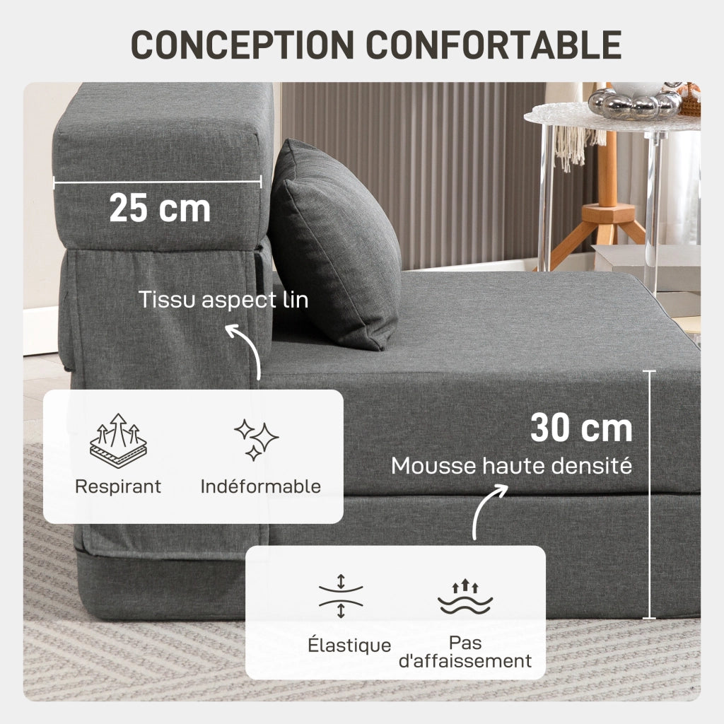 Poltrona letto pieghevole con cuscino ¨C zephmum ¨C grigio, imbottito