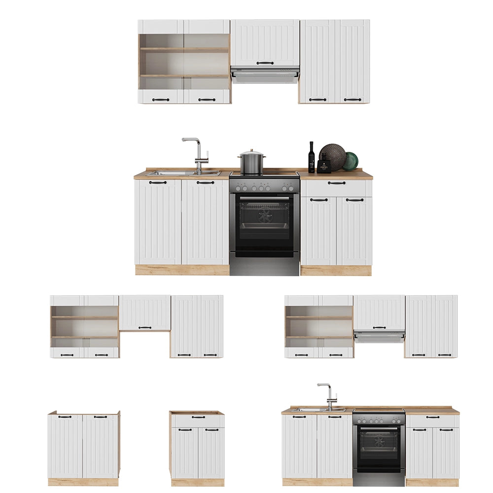 Cucina componibile Fame-Line Bianco rustico/Rovere dorato 200 cm, PL Rovere Vicco