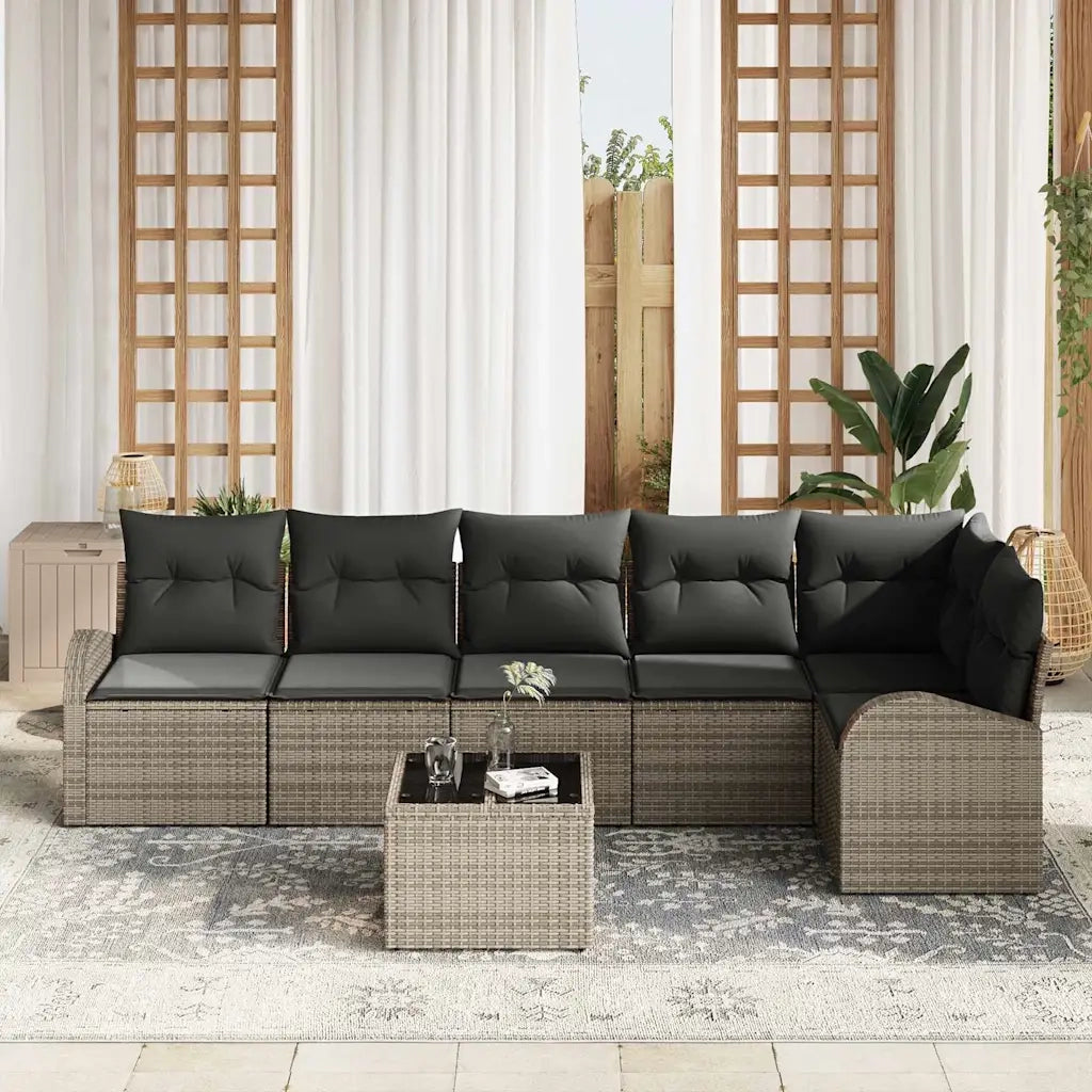 Set Divano da Giardino con cuscino 7 pcs Grigio polyrattan 3354738