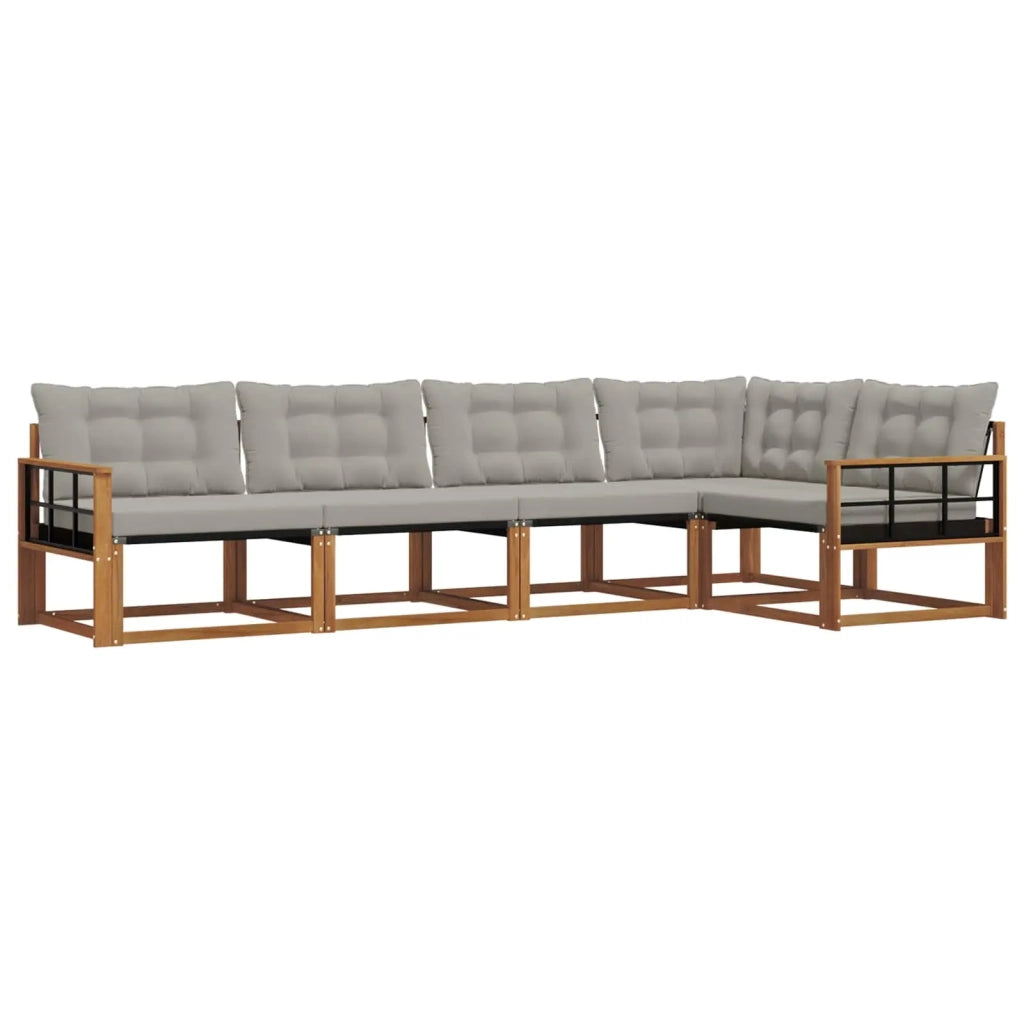 Set di divani da esterno 5 pcs Grigio Naturale e Chiaro