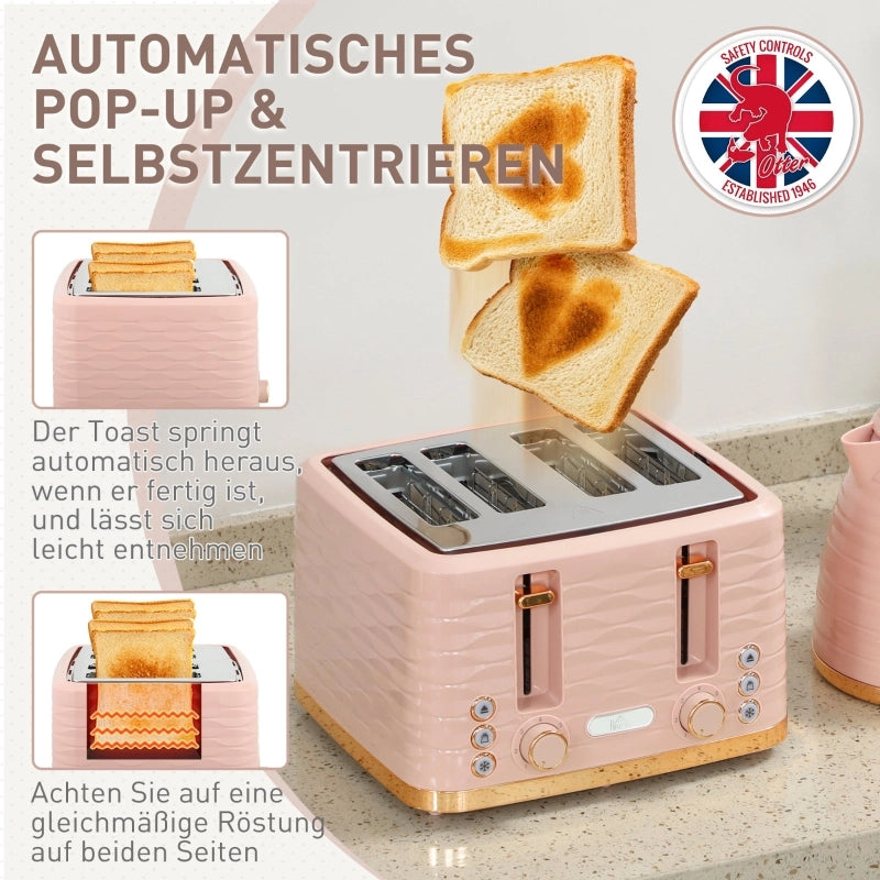 Set tostapane e bollitore 2 in 1, 7 livelli di doratura, funzione scongelamento e riscaldamento, rosa
