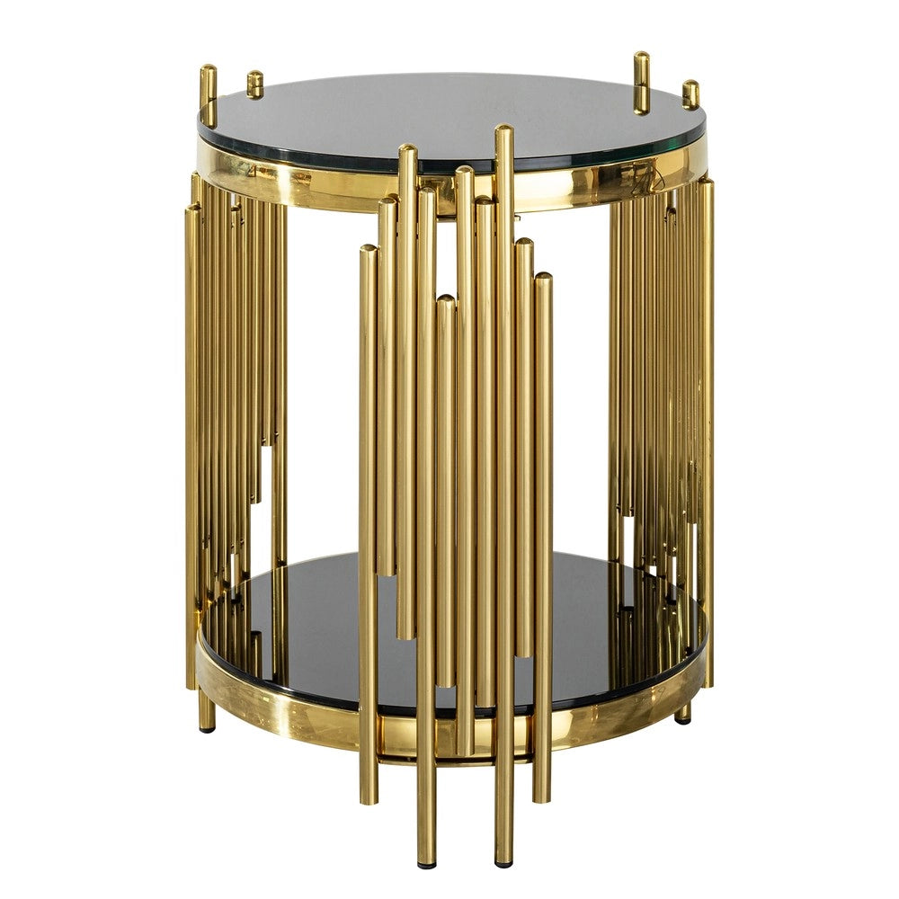 Tavolino Rotondo in Vetro per Soggiorno ¨C MINIMAL ¨C Nero/Oro, Gambe in Acciaio