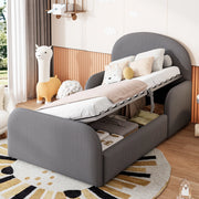 DESMIU Letto per bambini 90 × 200 cm con vano contenitore idraulico e sponde di sicurezza, senza materasso, in velluto, grigio