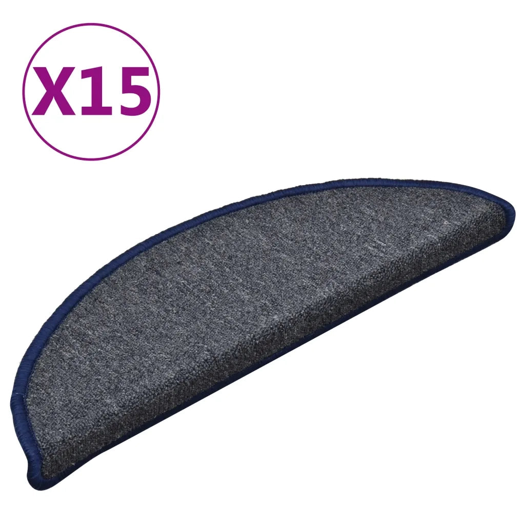 Tappetini per scale 15 pz | Gradini per Scale 56x17x3 cm Grigio scuro e blu semicircolari