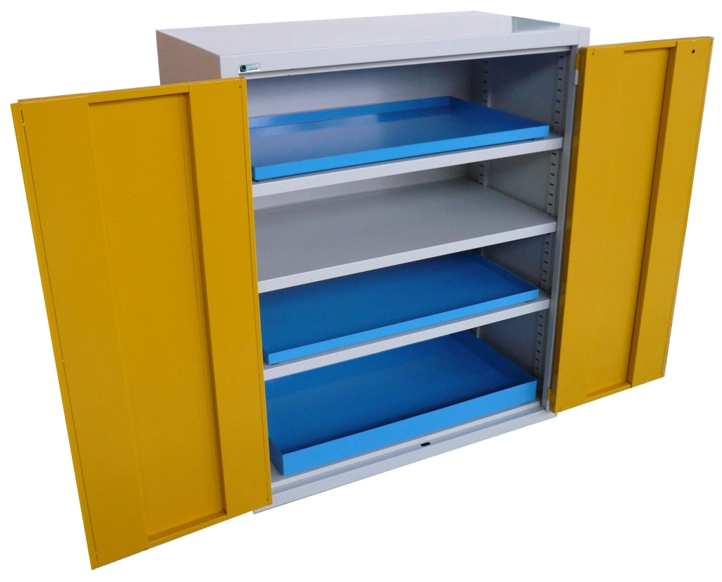 Armadio basso in lamiera per officine con ante a battente fornito monoblocco cm. 100x50x100h