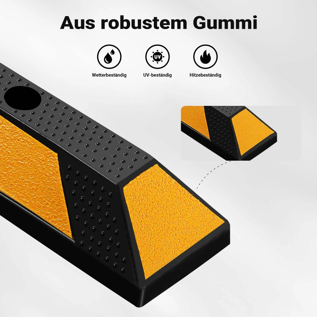 Delimitatore di parcheggio, battiruota in gomma 1650x150x100mm con fasce rifrangenti, Fermaruota