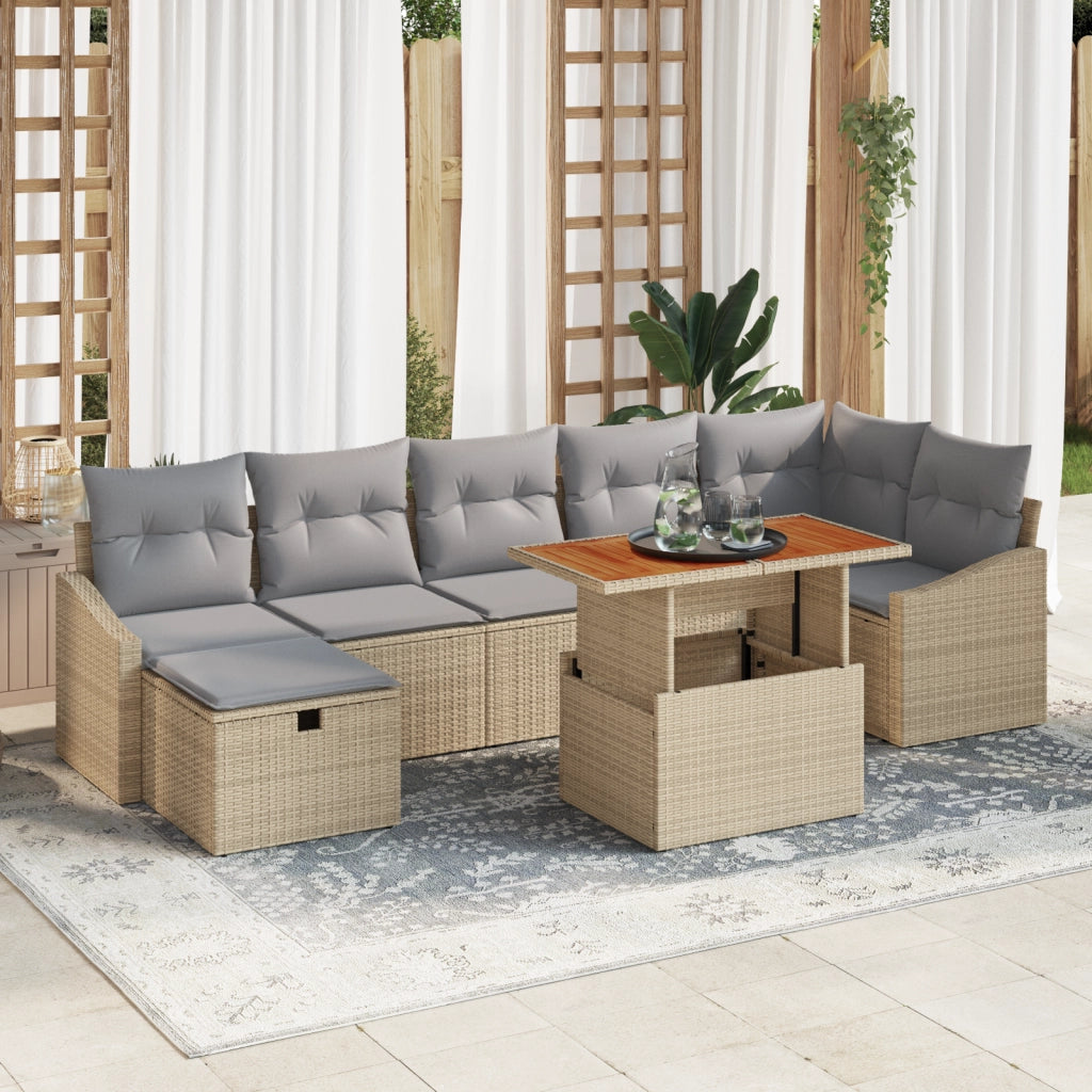 Set divano da giardino da 8 pezzi con cuscini in rattan polipropilene beige