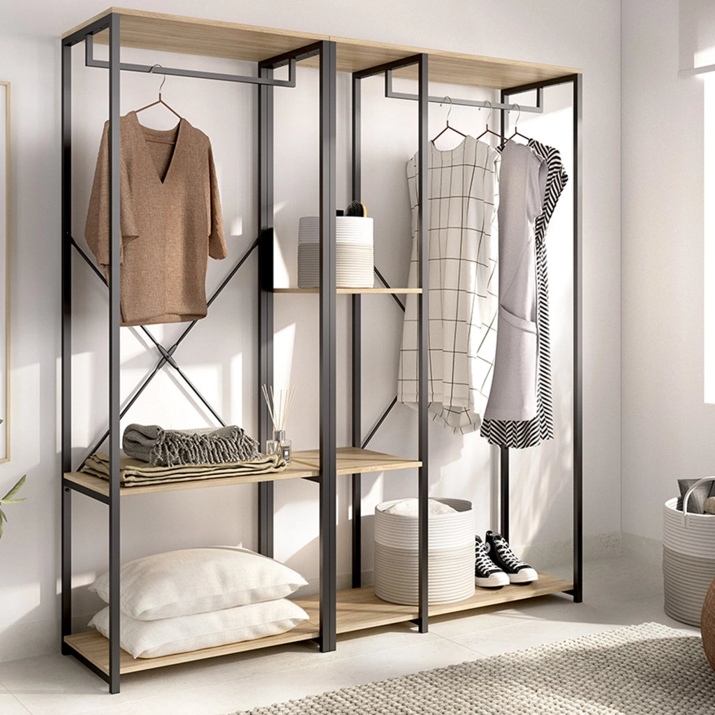 Armadio Camera da Letto Cotton, Guardaroba Grande 3 Ripiani, 40x167h cm Marrone Rovere