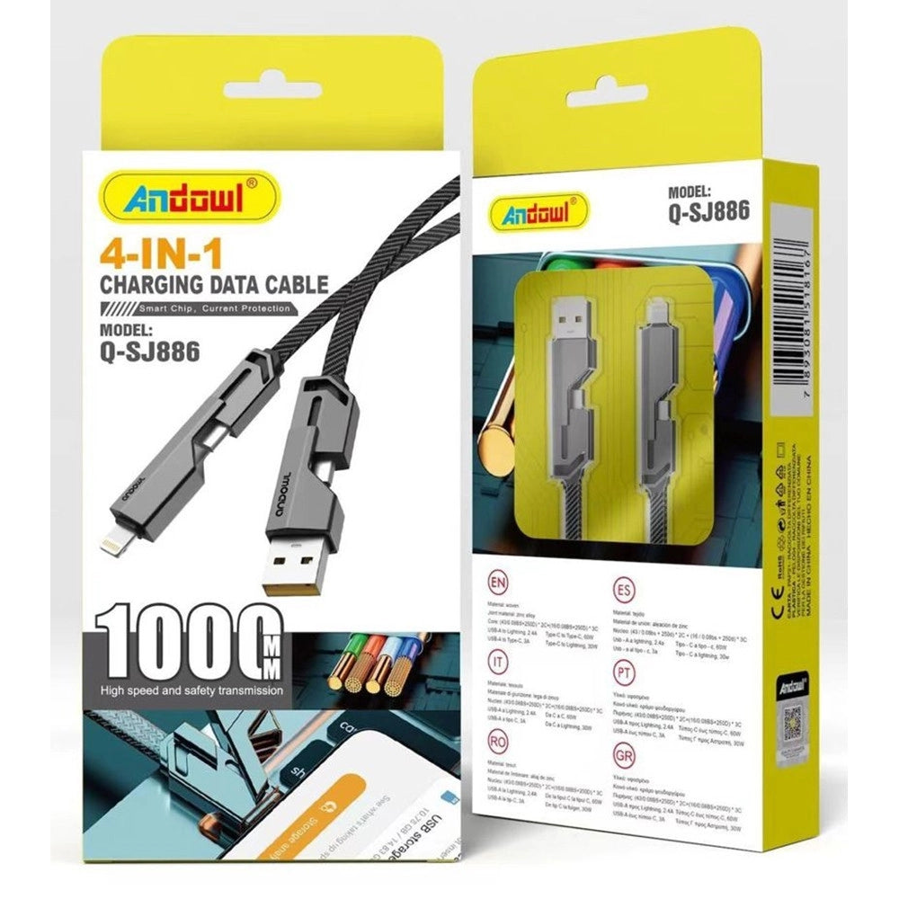 Trade Shop - Cavo Dati Ricarica Lightning Usb Type-c Q-sj886 4 In 1 60 W 100 Cm Multifunzione -