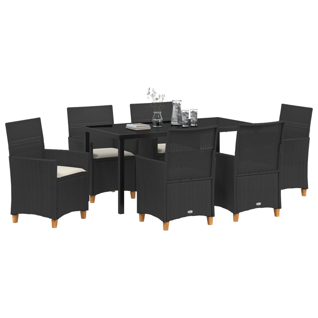 Set di pranzo da giardino 7 pezzi con cuscini Nero rattan polietilene