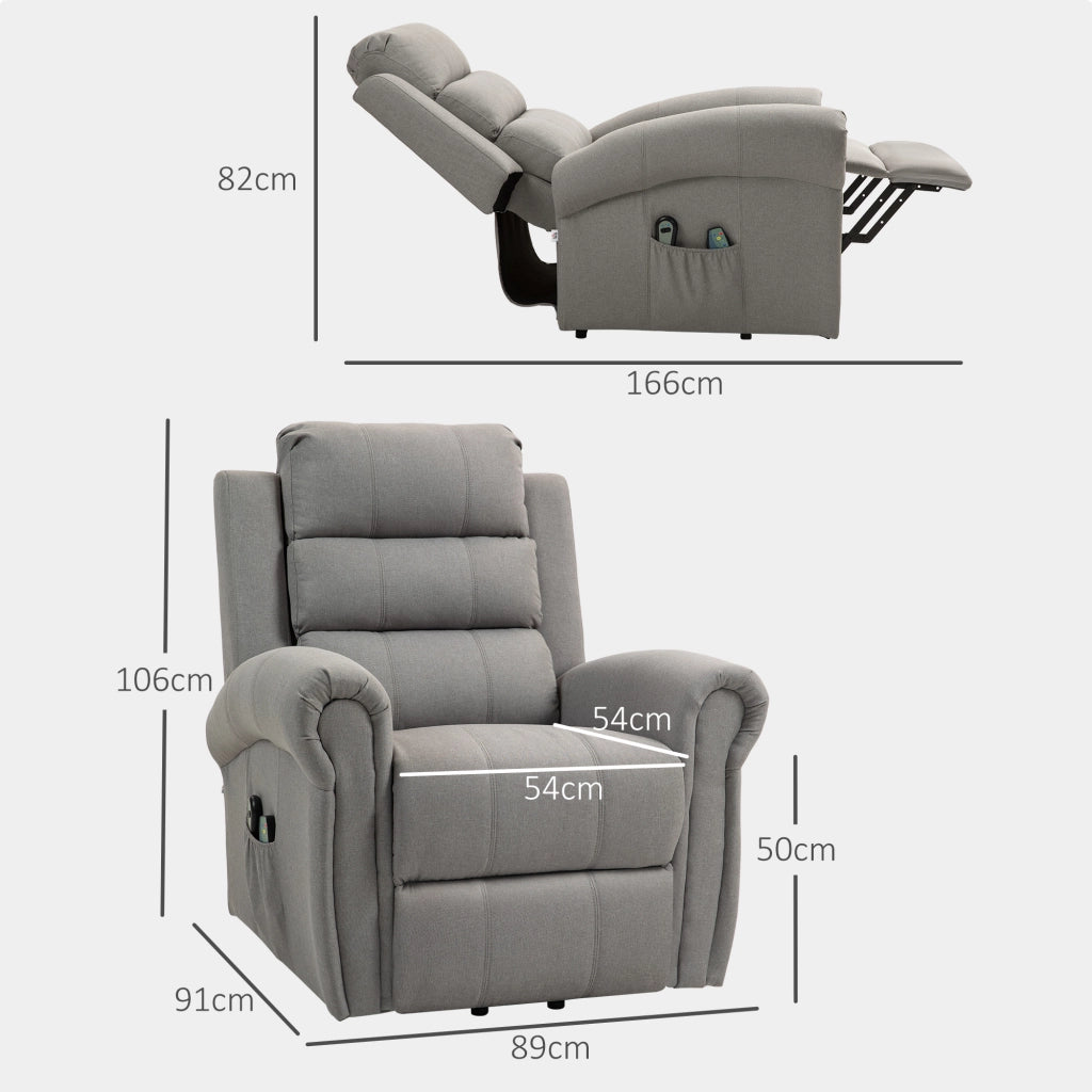 Poltrona Relax Elettrica con Sollevamento, Massaggio, Riscaldamento e Funzione Reclinabile, Grigio Chiaro
