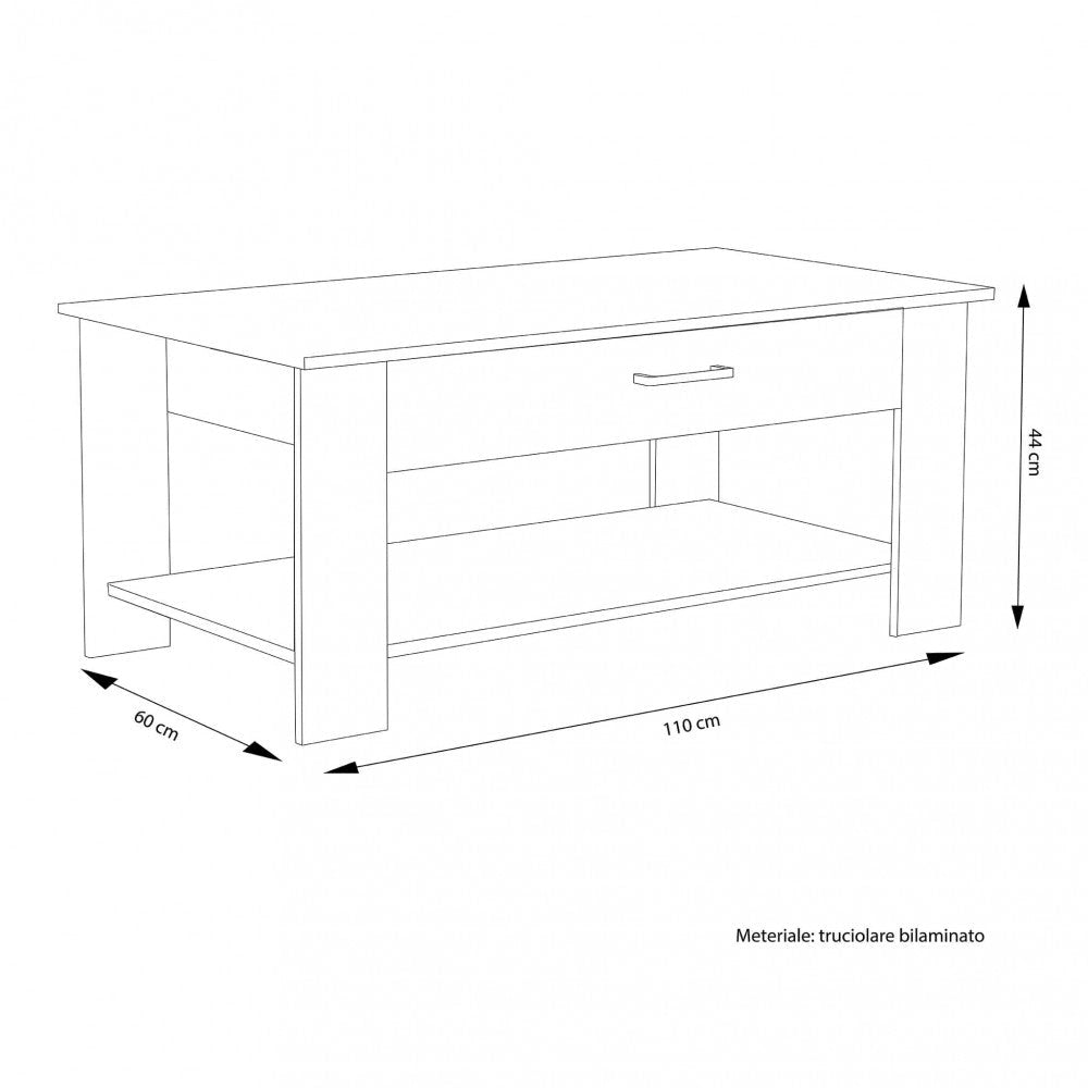 Tavolino Salotto Myrto 110x60x44 h cm in Truciolare bilaminato Rovere Chiaro