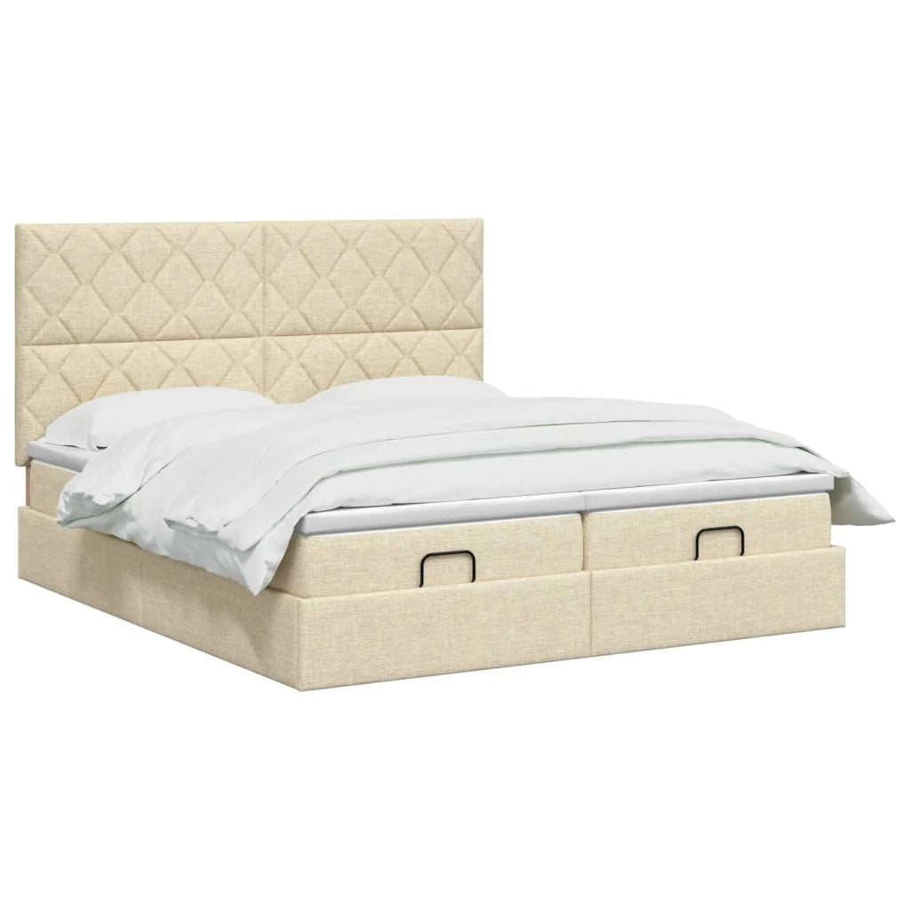 Letto Ottomano con Materasso e LED Crema 180 x 200 cm Tessuto 3458463