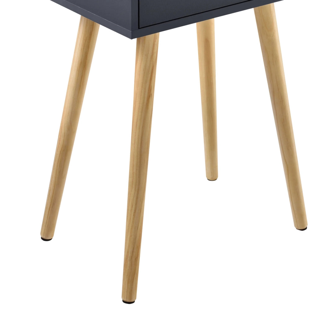 Tavolino con cassetto comodino comodino cassettiera mobile contenitore gambe in pino 60 cm grigio scuro 03_0003142