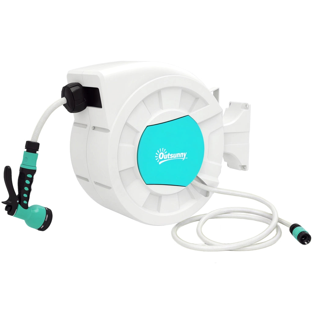Avvolgitubo da Giardino Retrattile con Tubo 25+2 m e 7 Getti ¨C zephmum ¨C Verde e Grigio Chiaro