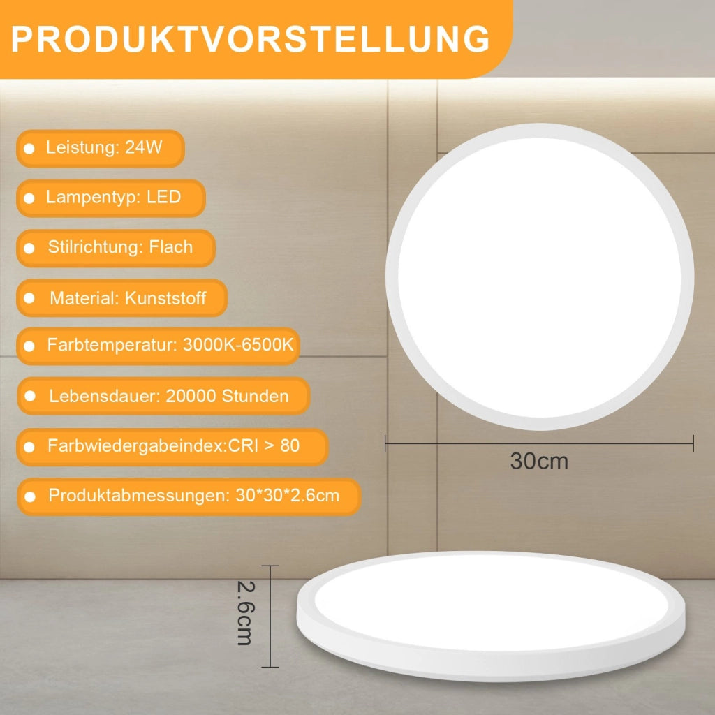 ZMH Lampada da soffitto plafoniera LED moderna rotonda 30cm illuminazione bianca calda per interni