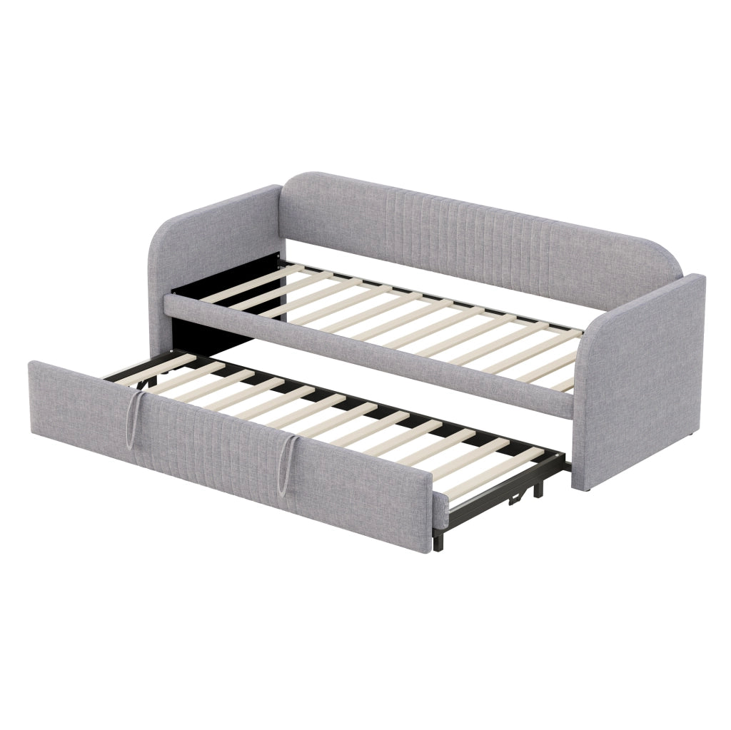 Letto imbottito trasformabile 90x190/180x190 cm in tessuto grigio chiaro