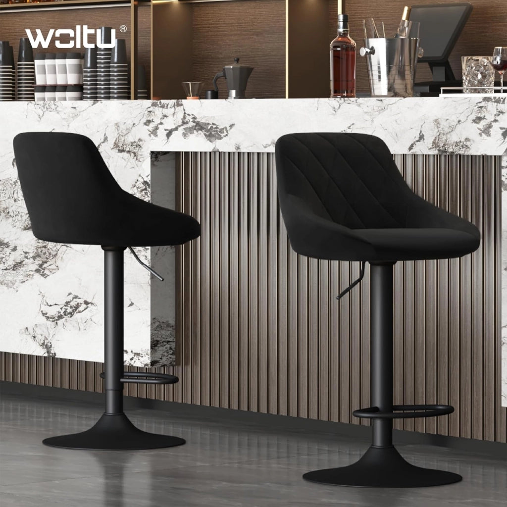 Sgabello da Bar Moderno Girevole Sedia Cucina Alta con Schienale Quadrato Poggiapiedi Senza Braccioli Altezza Regolabile in Velluto Nero 1 Pezzo