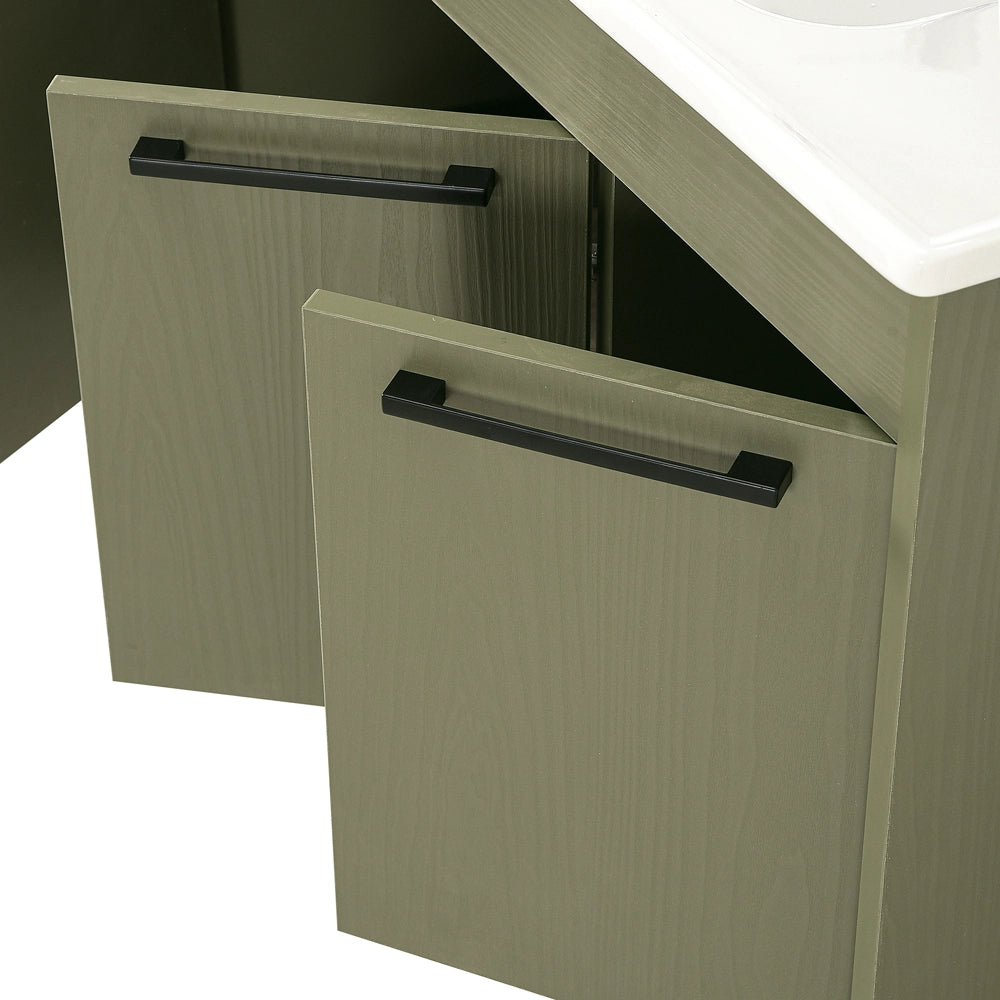 Mobile bagno sospeso 80 cm verde effetto legno con armadietto a specchio Sofia