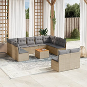 Set Divano da Giardino 12 pz con Cuscini Beige Misto Polyrattan